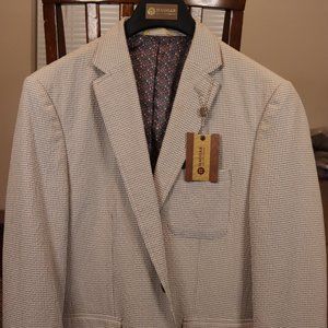 NWT - Haggar Sport Coat - 42R - Brown/Tan Seersucker Mini Check Plaid Pattern
